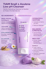 TIAM Snail & Azulene Low pH Cleanser - 200ml - Lymo Maroc